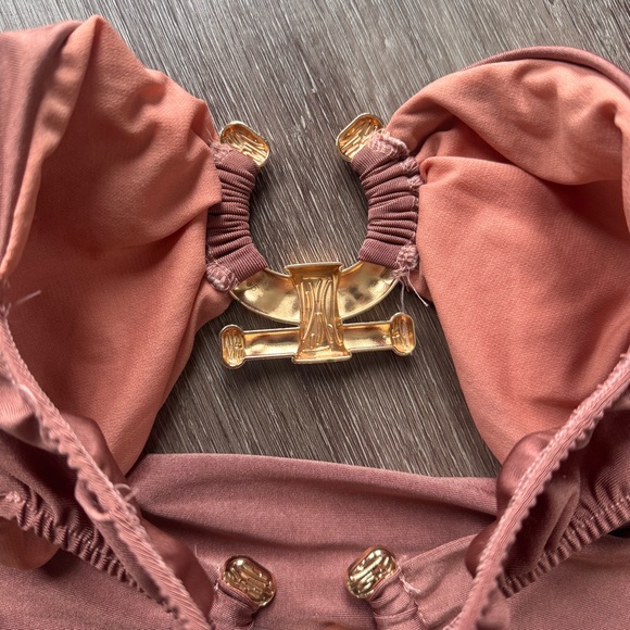 Vintage 90s Italian Garconne Bikini Brown Gold Metal Hardware High Cut Bandeau - Picture 4 of 7